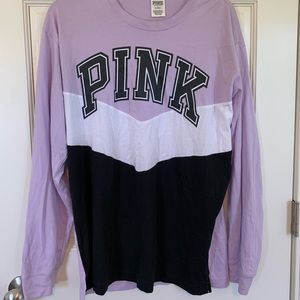 Victoria’s Secret PINK Women’s Colorblock Long Sleeve Shirt Purple Black White
